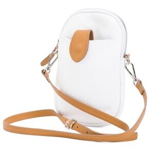Divina Firenze Amanda Leather Cell Phone Crossbody Bag White 8x5.5 Made In Italy